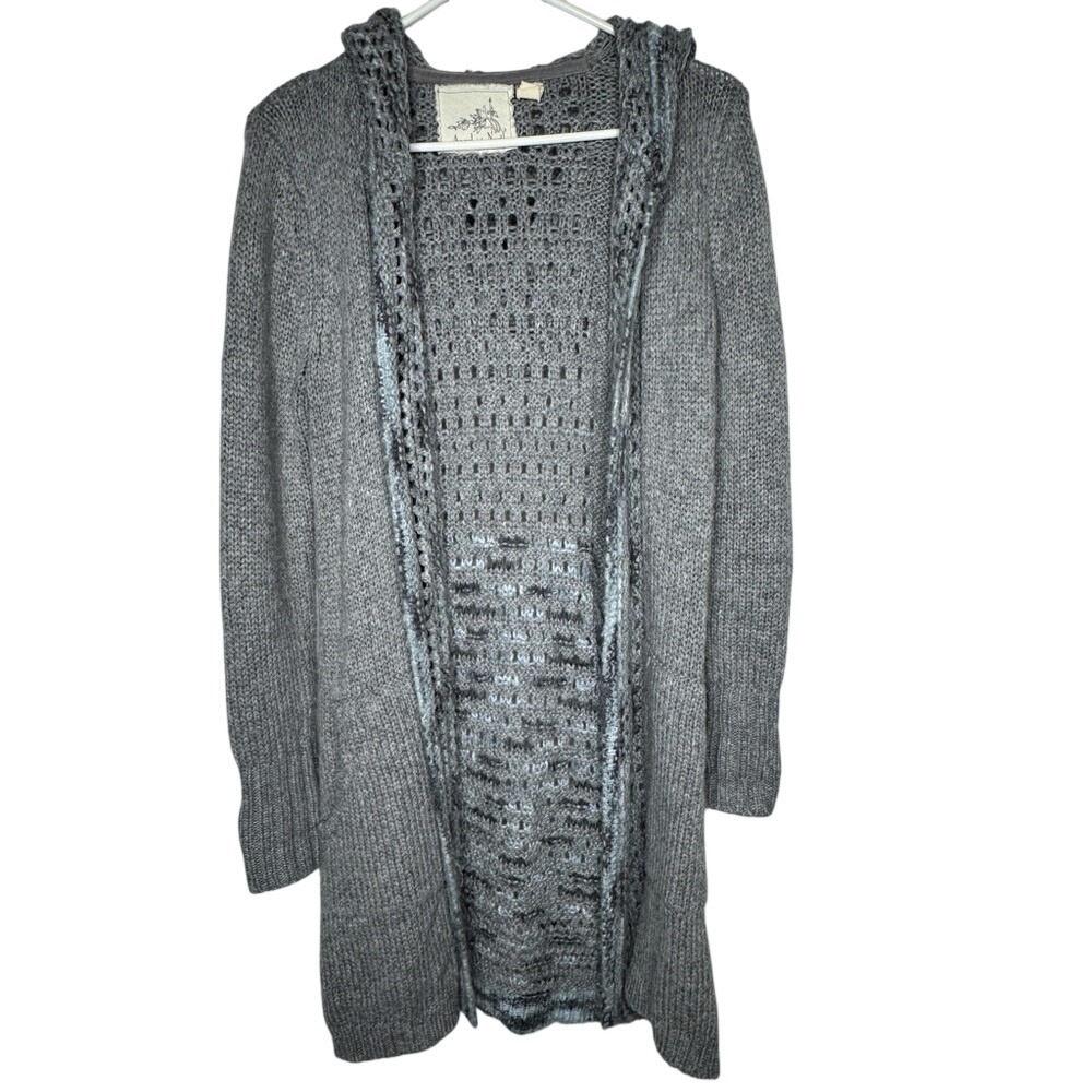 Angel Of The North Womens Open Sweater‎ Cardigan Sz XS Crochet Hooded Longline